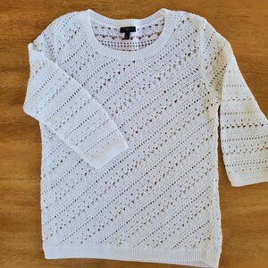 Talbots White Crochet Cotton 3/4 Sleeve Sweater Pullover Size Small Pretty
